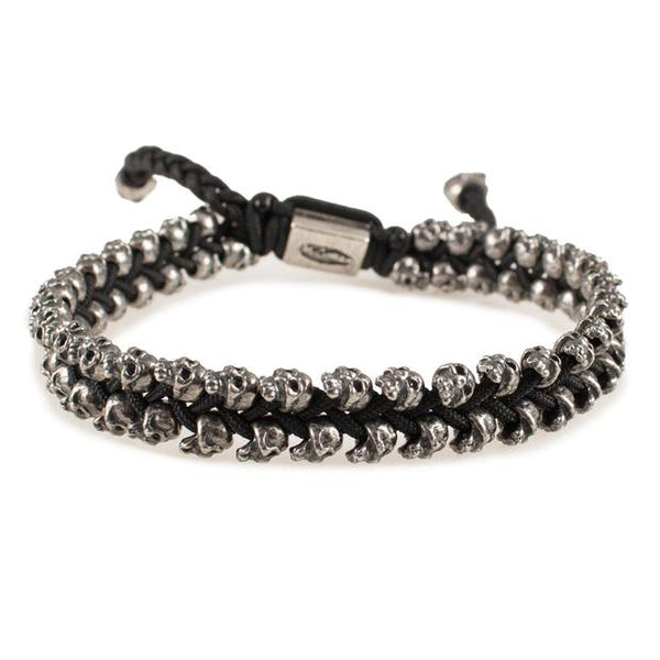 Heroes Motors Jewelry by Mcohendesigns Woven Double Mini Silver Skull Bracelet - Heroes Motorcycles